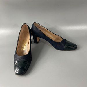 Vintage Salvatore Ferragamo Black Leather Pumps, Size 6.5' B